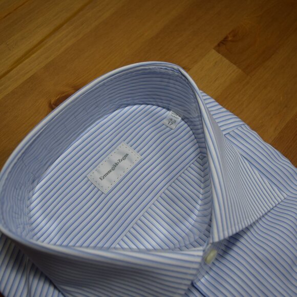 NEW ERMENEGLDO ZEGNA ROSSINI BLUE WHITE DRESS SHIRT DELUXE COTTON XL 43 17 $895 - Picture 12 of 16